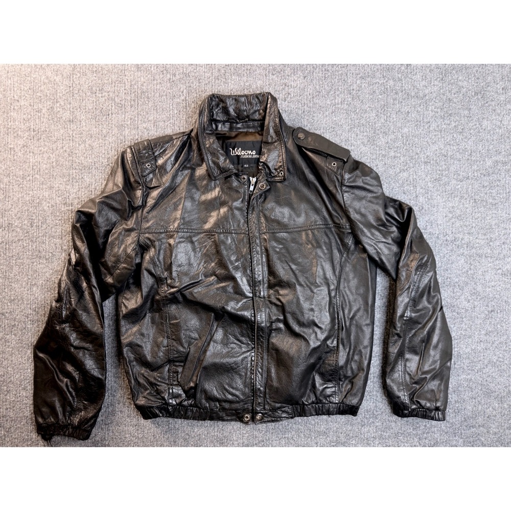Vintage Wilsons Leather Bomber Jacket Mens 42 Black Y2K Zip Up Biker Streetwear